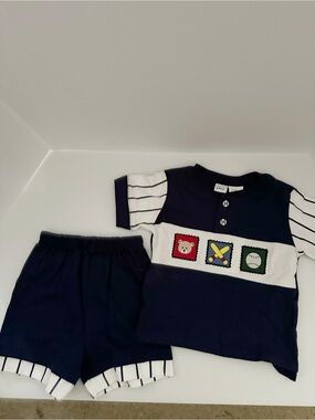 Vintage Kids Play NWT 24M Baseball Short Set Teddy Bear Appliqué 100% Cotton